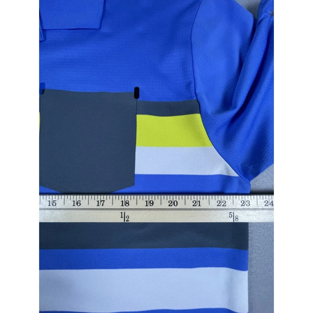 Nike‎ Polo Shirt Mens L Blue Tour Performance Dri-FIT Striped Chest Pocket Golf